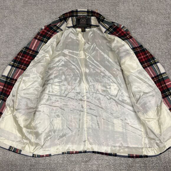 Express Blazer Jacket Womens Large Wool Blend Red Ivory Tartan Plaid Vintage 90s - Picture 3 of 6